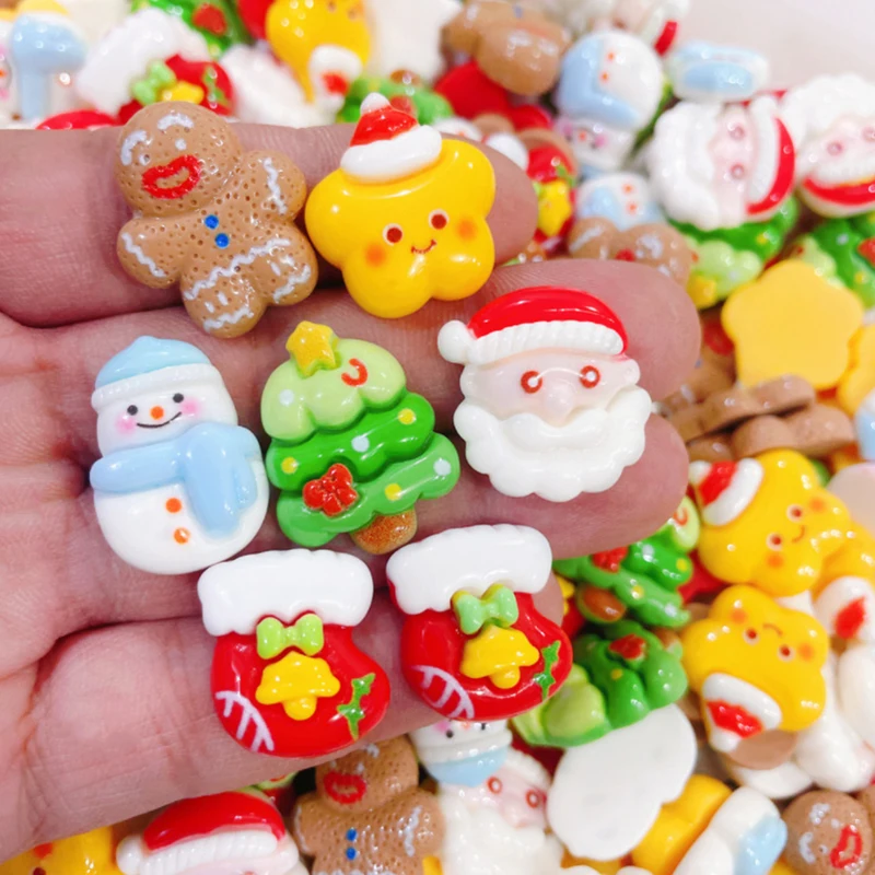 10pcs Mini Christmas Resin Figurine Crafts Cute Reindeer Xmas Tree Santa Claus Flatback Cabochon Ornaments DIY New Year Gifts