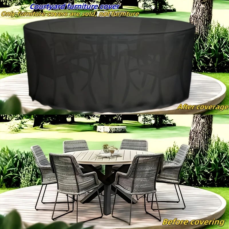 1 Piece Round Dining Table Cover, 210D Polyester Sewn, All-Weather Furniture Cover Dust Cover, 15 Sizes Available.