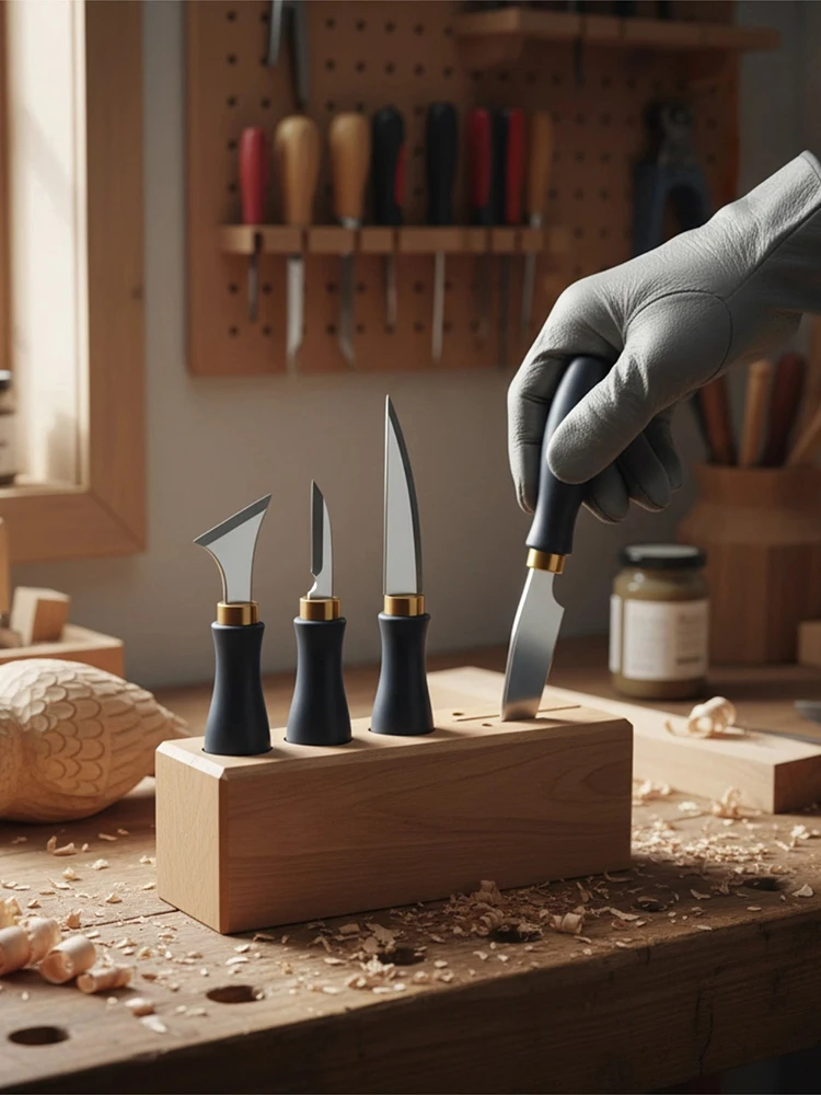 5 قطعة أدوات نحت الخشب للمبتدئين مقبض بلاستيكي بلوري أسود 5 أنواع من رؤوس القطع الحادة من الفولاذ الكربوني نحت محمول #5