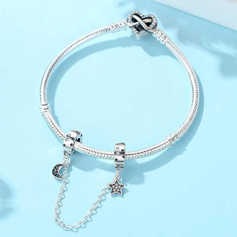 925 Sterling Silver Charms Safety Chain Music Notes Love Heart Pendant Beads Fit DIY Bracelets Bangles Women Diy Jewelry view 3