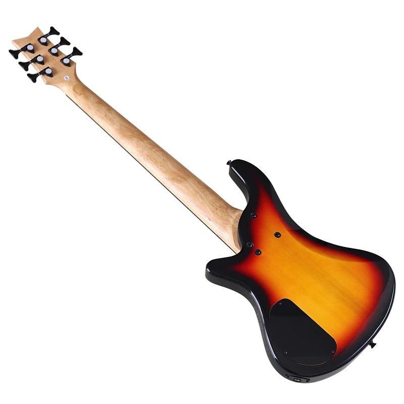 6 String Bass Guitar Sunburst 43 Inch Electric Bass Guitar 24 Frets Solid Basswood Body with Canada Maple Neck