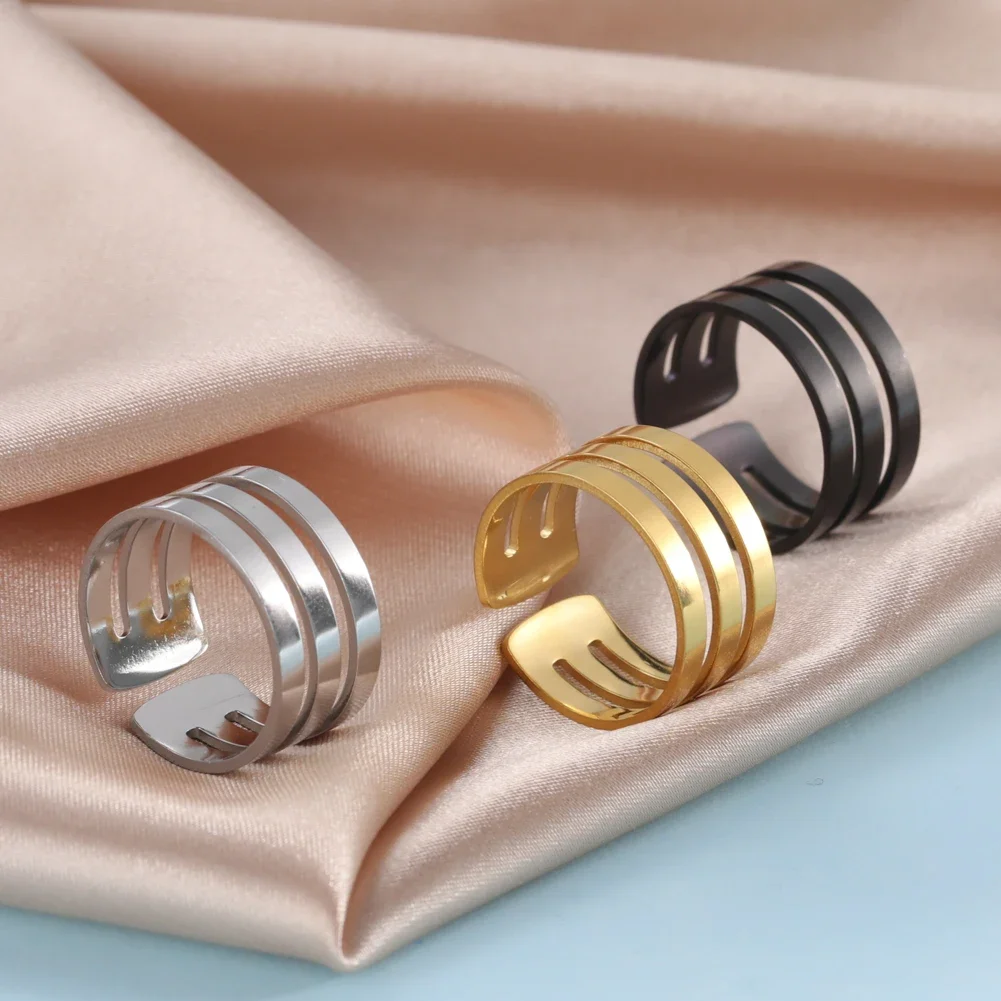 

Stainless Steel Simple Geometric Ring Men Women Adjustable Finger Rings Trendy Couple Minimalist Jewelry Accessories Gift