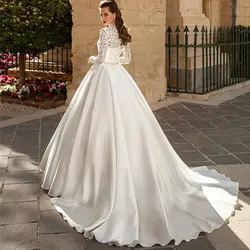 Robe De mariée en dentelle pour femmes, Vintage, col haut, manches longues, ceinture perlée, balayage personnalisé