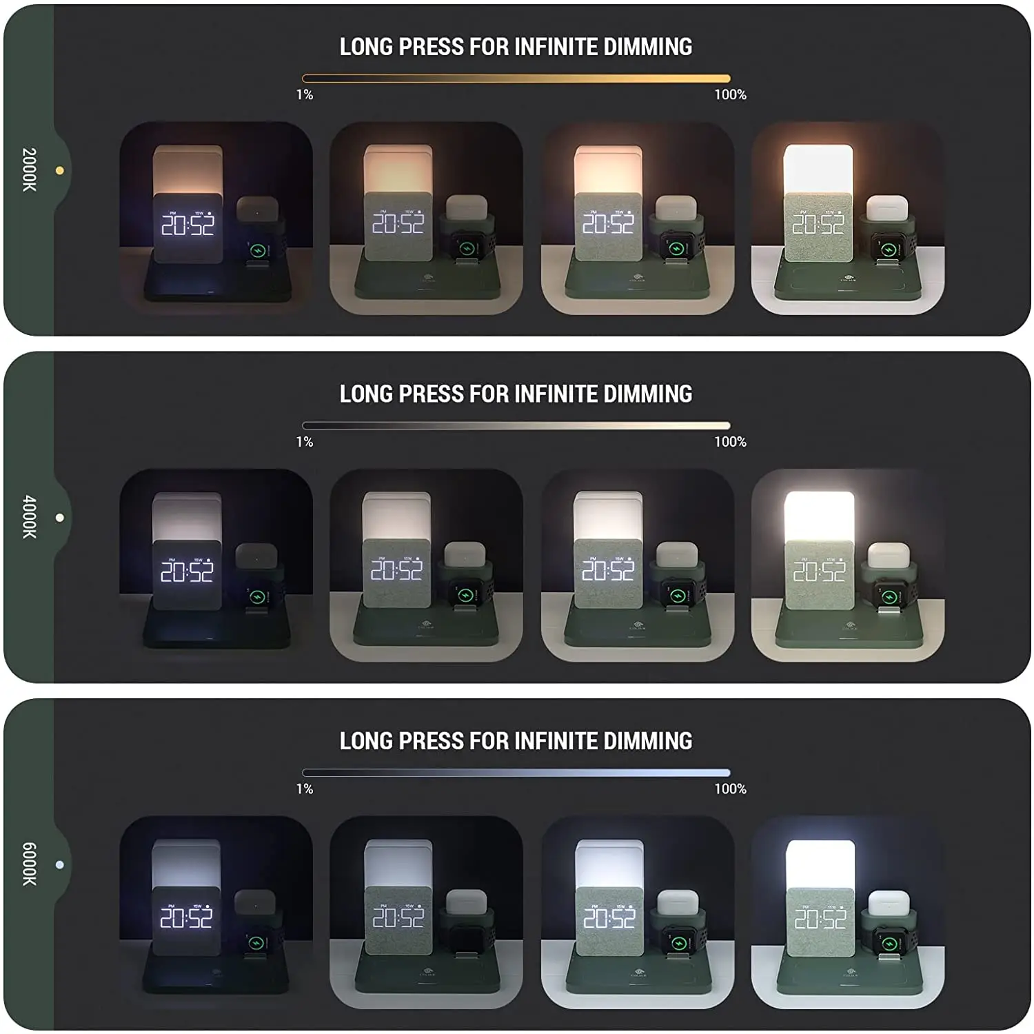 Estación de carga inalámbrica de 15W, estación de muelle mejorada 2023 para IPhone 13 14 Airpot Iwatch, Cargador rápido, despertador, envío directo