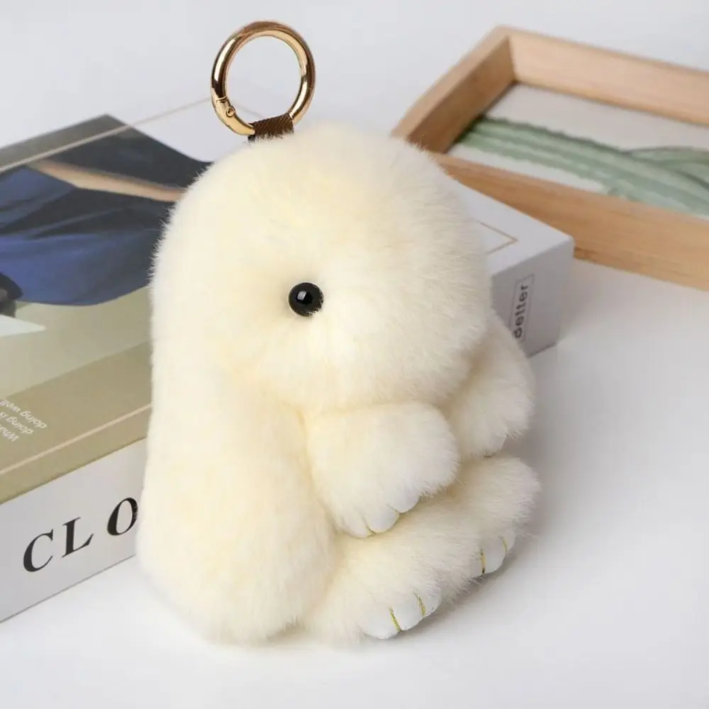LLavero de pompón de piel, llavero de conejito de plácer a la moda, bonito juego, muñeco de conejo muerto, llavero de piel de conejo suave de 18cm para novia