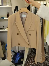 Blazer corto bianco cappotto donna Office Lady Fashion coreano primavera autunno tasche Vintage semplice abbigliamento Casual