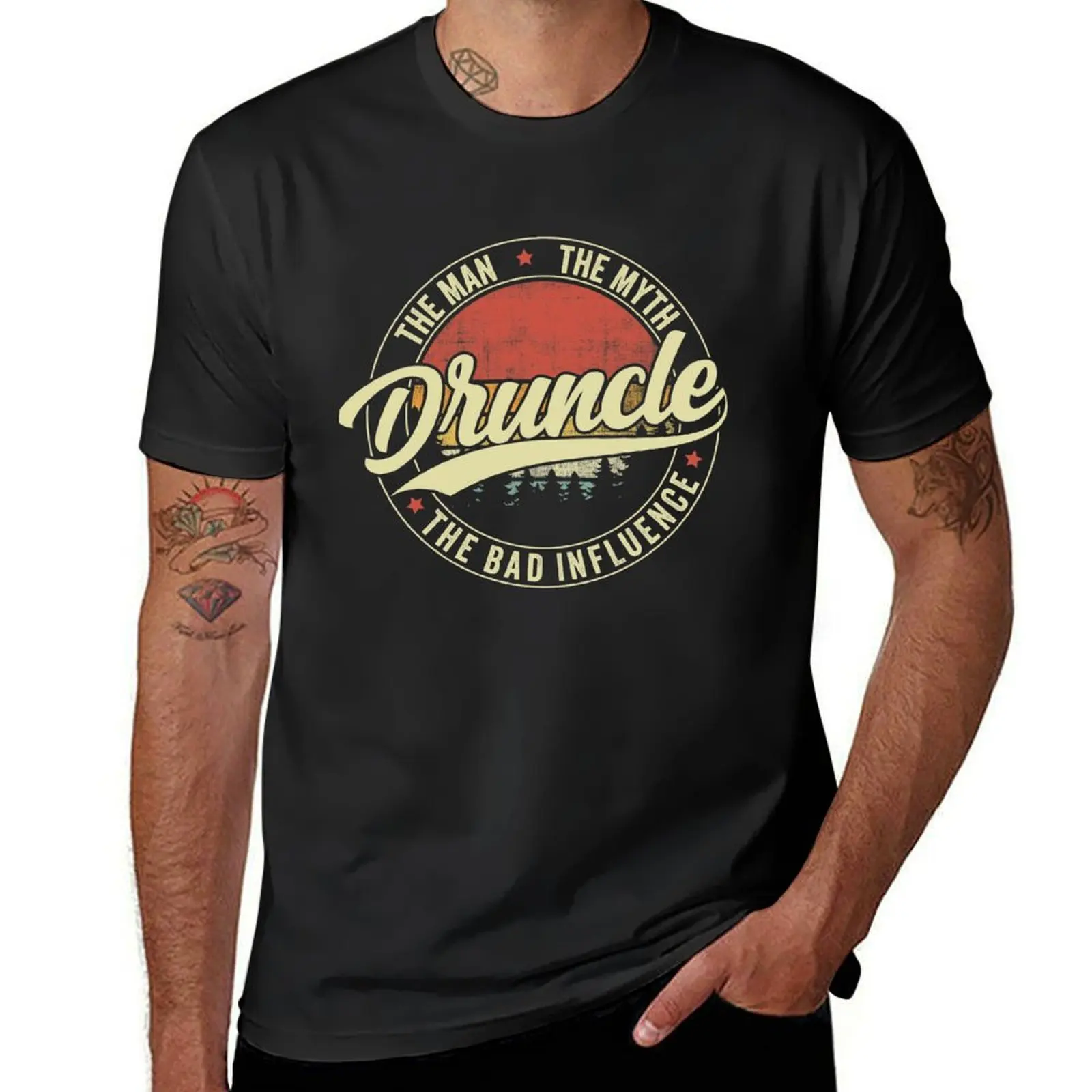 

Druncle The Man The Myth The Bad Influence Retro Vintage T-Shirt hippie clothes boys whites anime mens graphic t-shirts hip hop