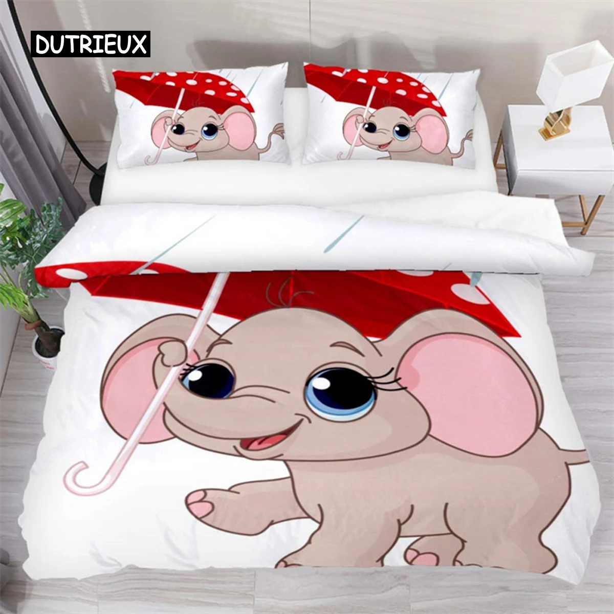 

Kids Cartoon Elephant Duvet Cover Lovely Animal Theme Bedding Set Full For Girls Boys Kawaii Room Decor Microfiber Quilt Cover