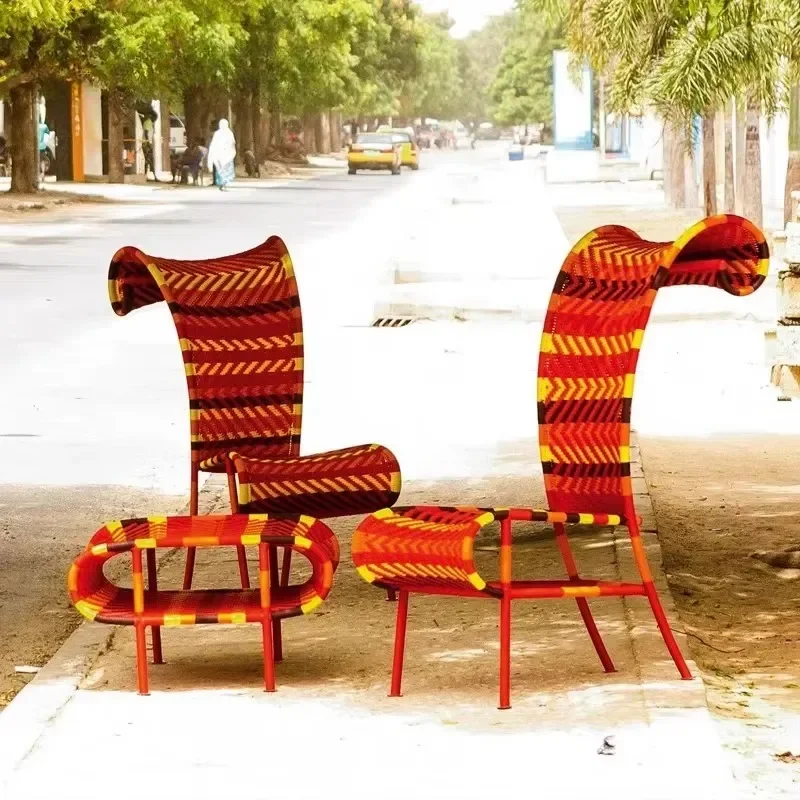 Rustic Balcony Garden Furniture Outdoor Restaurant Chairs Hotel Cafe bar Villa Lounge Aluminum Wicker Single Sofa