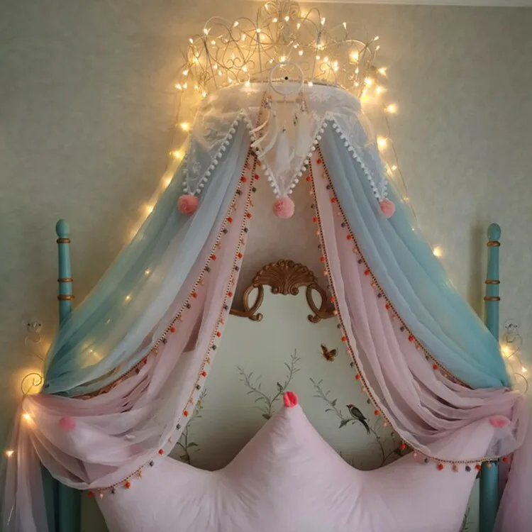 Princess wind bed mantle Nordic decoration cute macaron color home bedroom universal triangular lace gauze curtain girl heart