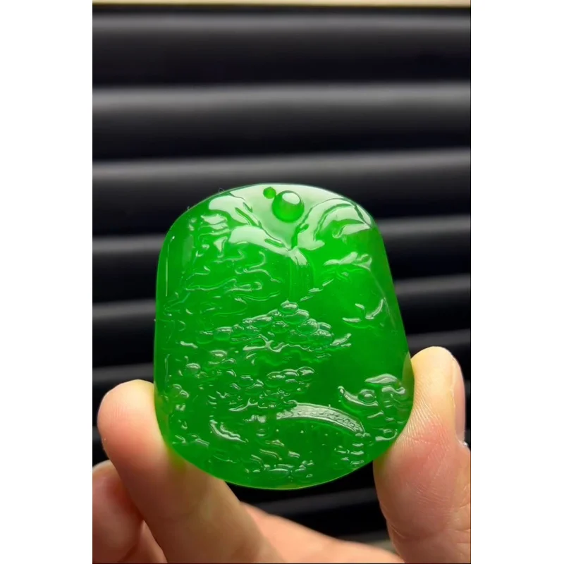 Certified Natural A high  Ice jade Jadeite Carved landscape Pendant&NecklaceLandscape