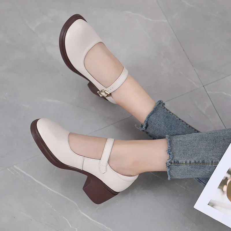 Careaymade-Spring Autumn Shoes Woman Genuine Leather Pumps Lady Round Toe Platform Shallow Mouth High Heel big size Women's Shoe