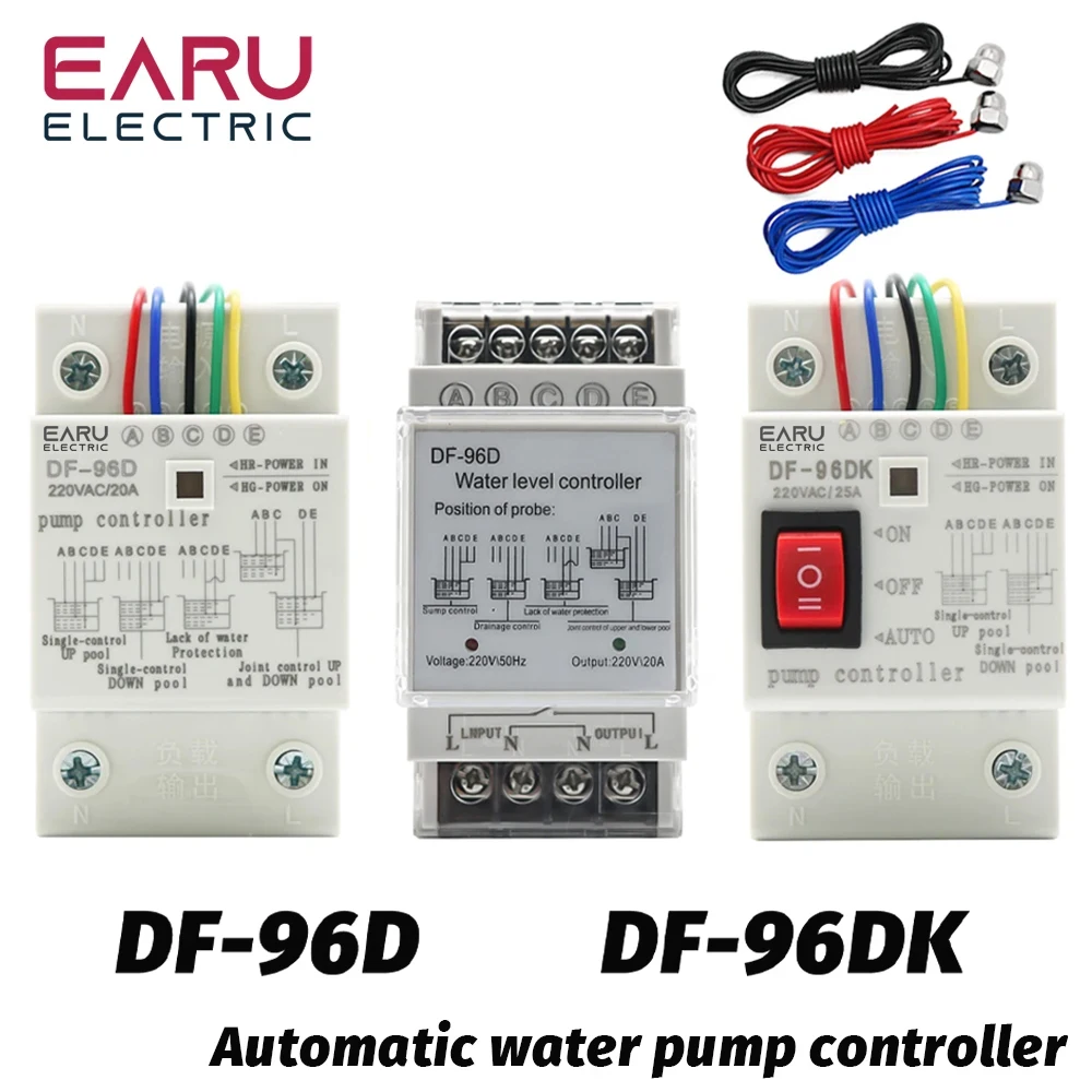 Controlador de Nível de Água Interruptor 20a 220v Sensor de Detecção de Nível Líquido do Tanque de Água Controlador da Bomba de Água 2m Fios Df-96d Df-96dk