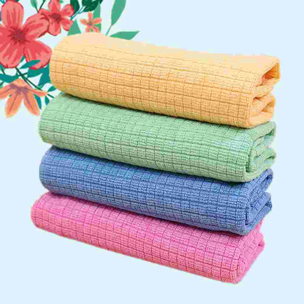 

4 Pcs Solid Color Dishcloth Dishrag Absorb Water Absorbent Towels Microfiber Lint-free