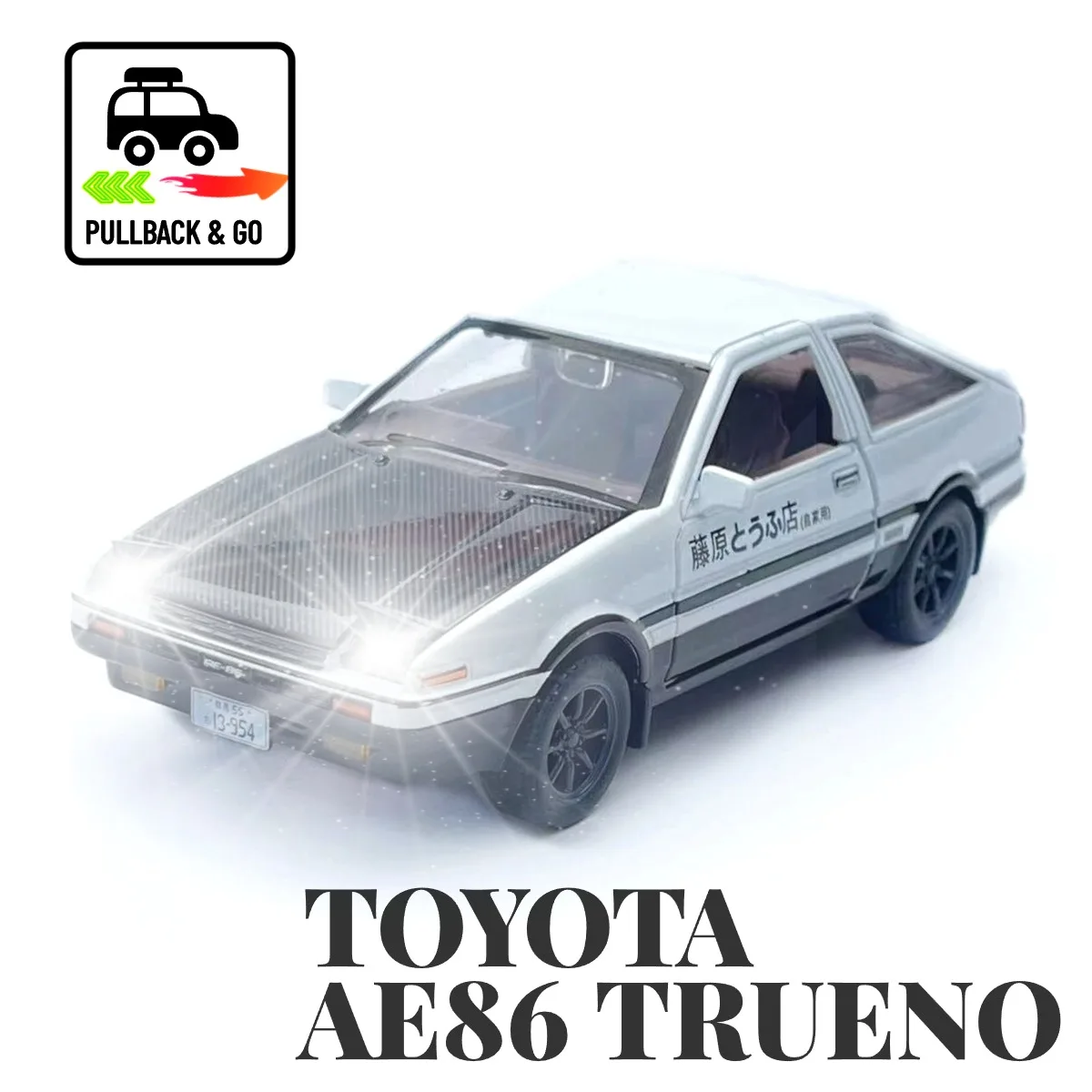 

1:32 Toyota AE86 Pullback Car Toy with Lights Engine Sound, Nissan Audi VW Scale Diecast Car Model Replica Kid Boy Play Gift