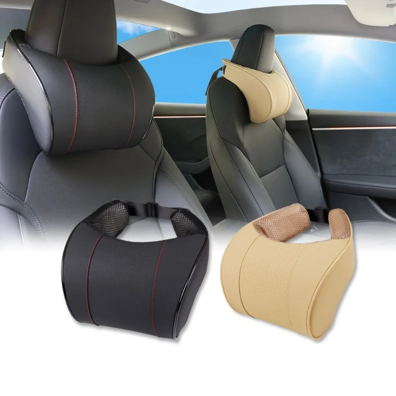 Memory Foam Car Neck Pillow PU Leather Car Headrest Pillows Car Neck Rest Seat Headrest Cushion Pad For Auto Interior Accessory