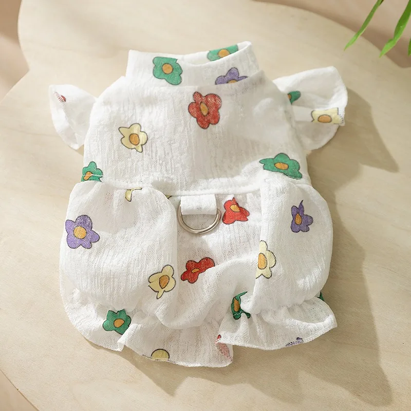 

Cute Little Flower Dress Pet Dog Spring and Summer Clothes Puppy Anti-mosquito Clothing Teddy Yorkshire Pumpkin Vests