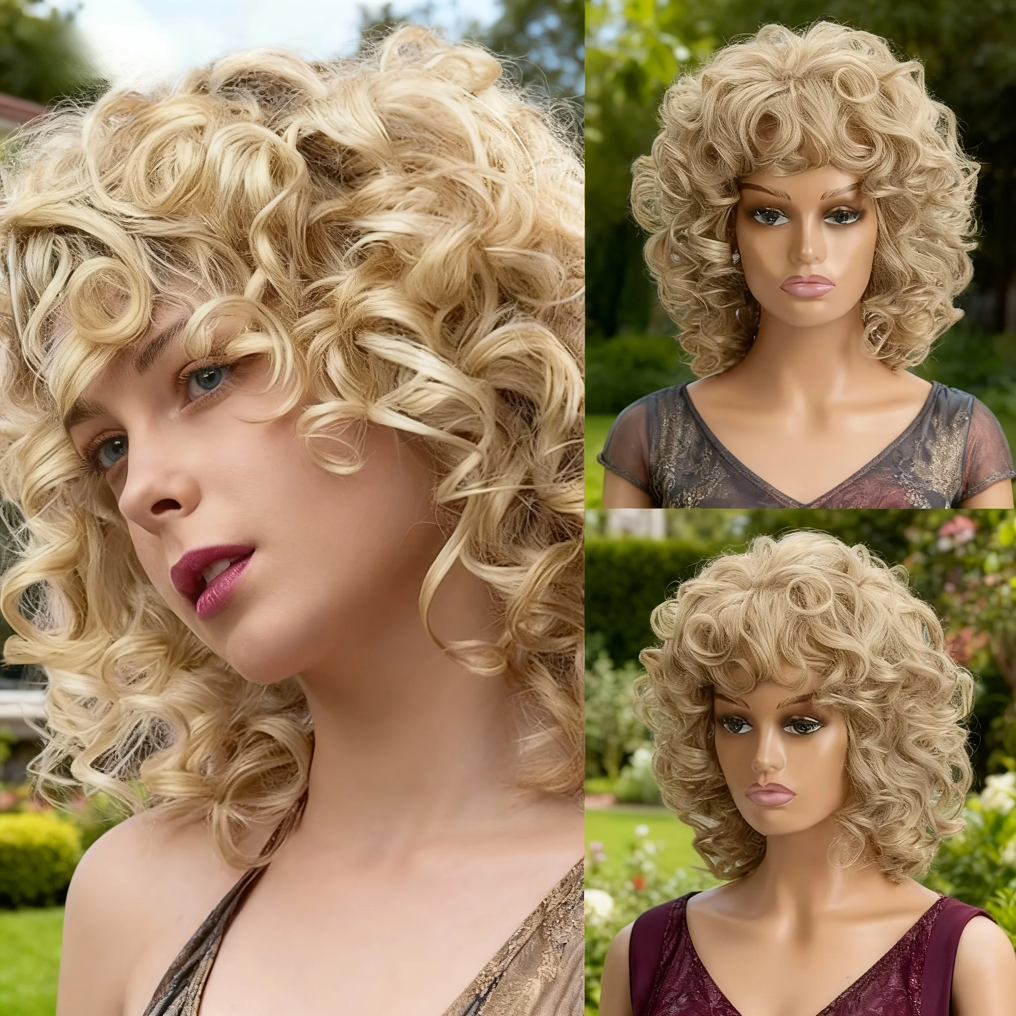 

Кудрявая челка в стиле кантри, женский синтетический парик средней длины, 12 дюймов, золотистый, для повседневного использования, подходит для всех женщин, для улицы и сада