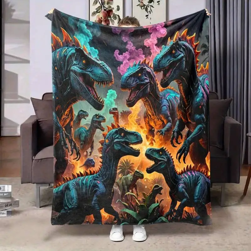 

Плед с изображением огненного динозавра, мягкий уютный фланелевый плед для дивана, кровати, подарок для любителей динозавров и детей