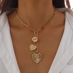 Ingemark Retro Big Love Heart Pendant Choker Necklace for Women 2024 Trendy Goth Metal Gold Color Chain Neck Jewelry Accessories
