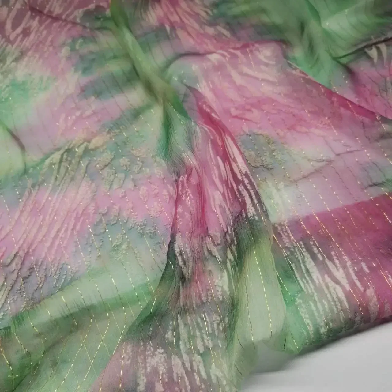 Somali Dirac Fabric Metallic Lurex Brocade Silk 8mm Saris Chiffon For Dress Scarf Material