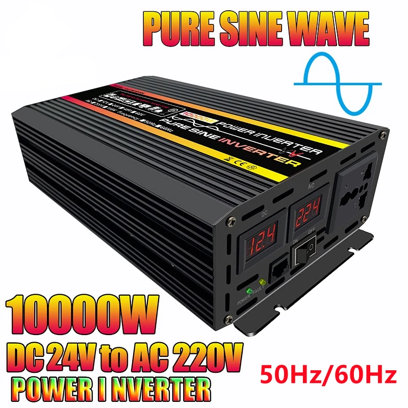 

3000W-10000W LCD Display Solar Power Inverter 12V 24V to 220V Pure Sine Wave Voltage Transformer Car Charge Converter