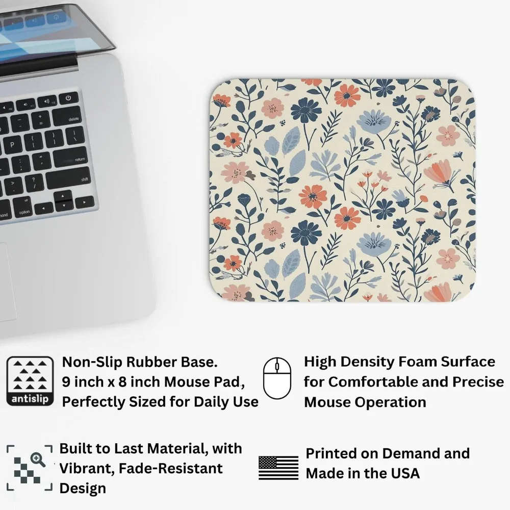 Wildfowers Floral Mouse Pad Gift Mat Square Non-Slip Floral Garden Scandinavian Rectangle Gaming Office Desk Laptop Mousepad