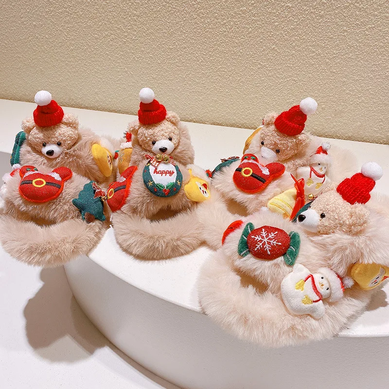 New Christmas Elk Plush Slippers For Men Women XMAS Bear Snowman Home Slip Resistant Couples Indoor Long Fur Shoes In Winter