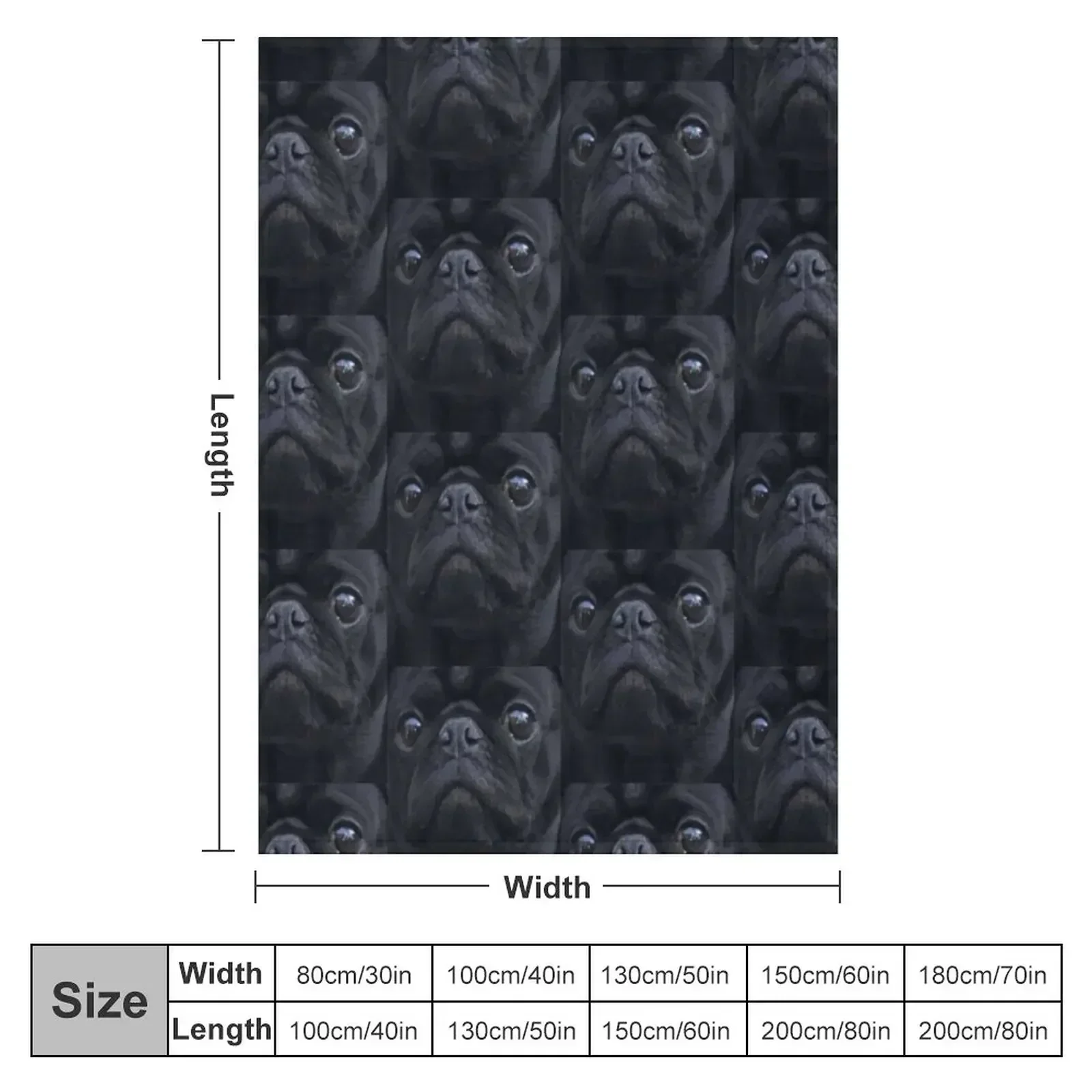 Black Pug Dog Face Throw Blanket Luxury Brand Furrys Stuffeds Blankets