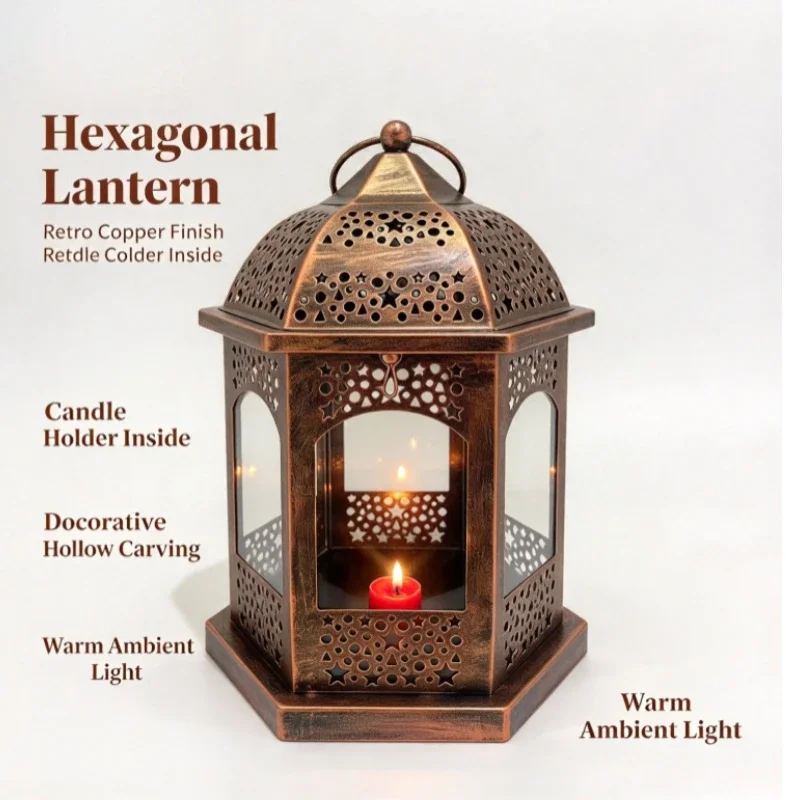 ron Candle Lantern with  Windproof Holder Rustic Outdoor Table Centerpiece Decoration for Patio Garden Wedding Party