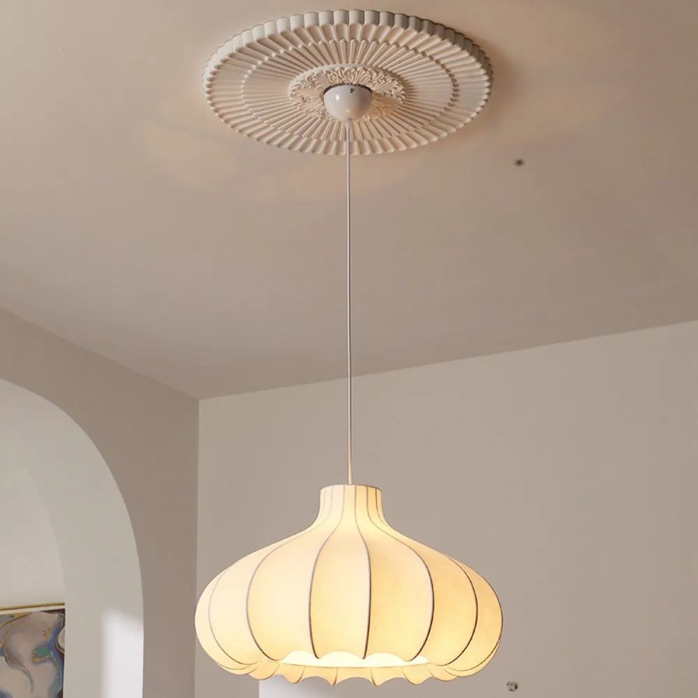 

New French Medieval Pendant Luxury Chandelier for Living Room Clothing Store Simple Creative Cream Wind Fabric Hanging Lamp