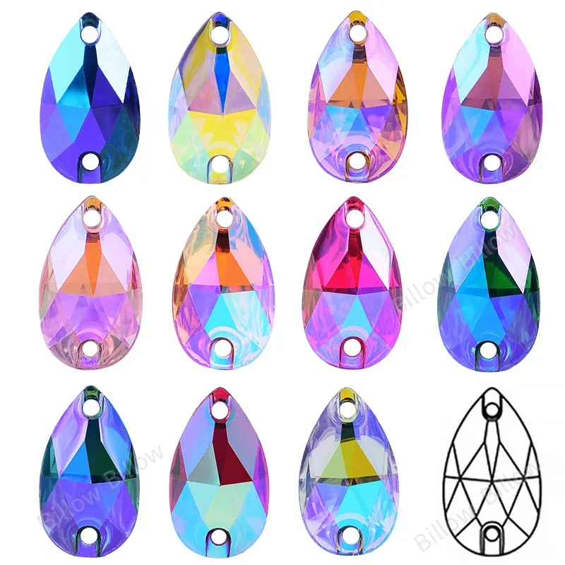 Crystal AB Resin Sew On Rhinestone Flatback Teardrop стразы Clothing Decoration Crystals Stones DIY Drop B2271