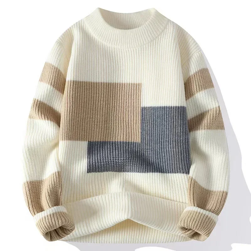 Round Neck Sweater Winter Thickened Loose Vintage Knit Sweater for Men