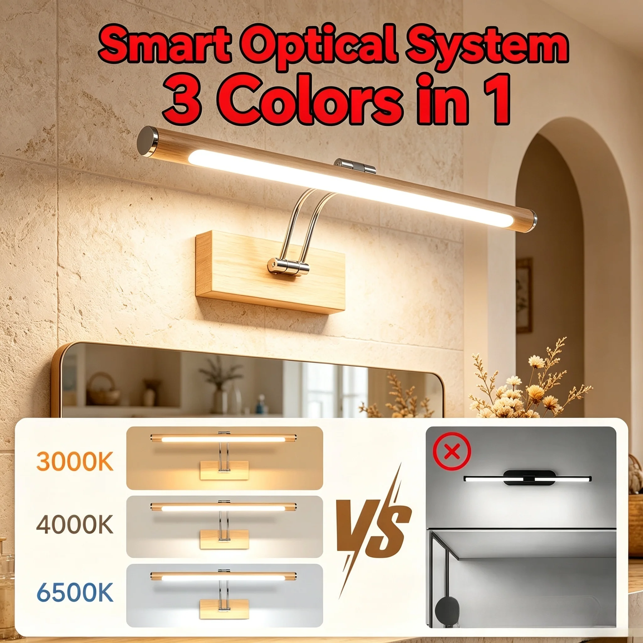 LED Mirror Light Wall Decor 40cm 50cm Make Up Lighting for Living Room Bathroom Three-color Memory Function Wall Lamp AC85-265V