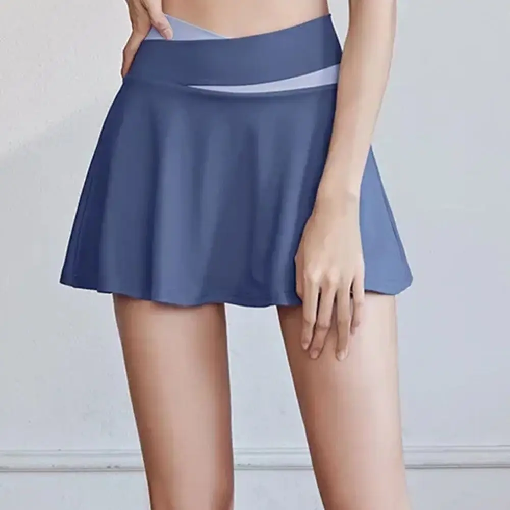 

Женские теннисные юбки с перекрестной талией, дышащее, мягкое, эластичное, женское платье с цветными блоками, быстросохнущая спортивная юбка для гольфа, йога