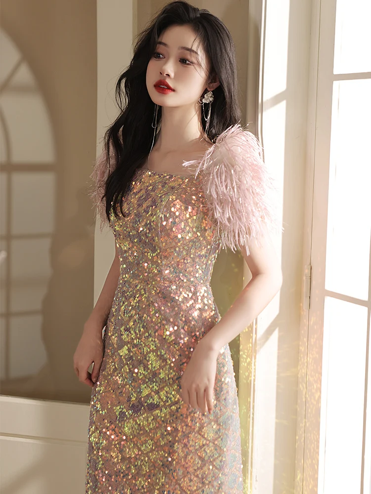 

Pink Evening Gown Women's High-End Small Luxury Host Adult Birthday Par 2025 New High-End Feeling Dr Korean Sle ort ...