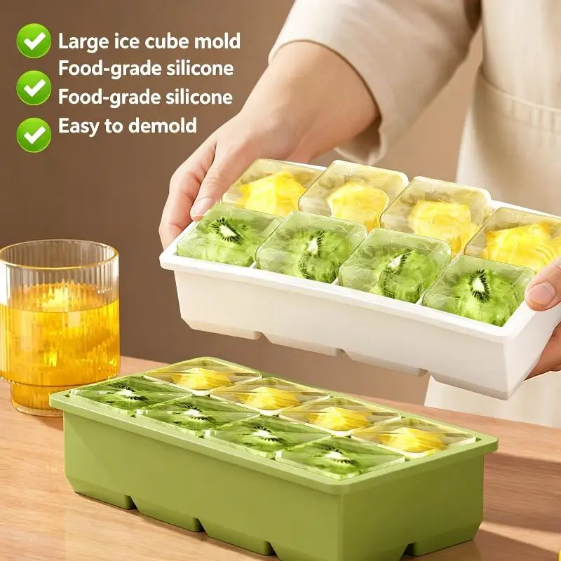 【MA】Large Ice Block Mold Silicone Ice Cube Tray With Leak Proof Lid Easy Release For Home Summer Drink Parties