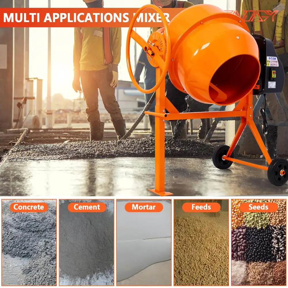 Portable Cement Mixer with 5 Cu Ft Drum Capacity Electric Mixer Machine Construction Projects