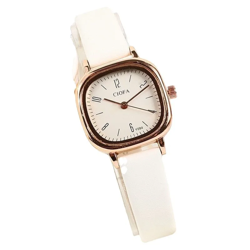 Retro Square นาฬิกาผู้หญิงพิเศษที่น่าสนใจหรูหราเข็มขัดกลางโรงเรียน StudentsinsWind ดูดีผู้หญิงควอตซ์ W