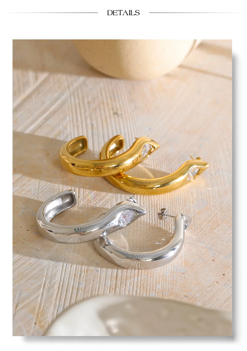 Yhpup Edelstahl-Zirkonia-Schlangen-Guss-Ohrringe, Hypoallergener Metallschmuck für den täglichen Gebrauch, Charmante Ästhetische Accessoires – Detail 4