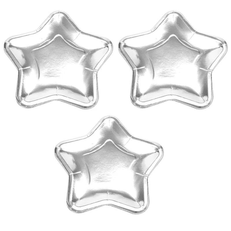 AAAN-120 قطعة من أطباق الورق على شكل نجمة، طبق حفلات ذهبي للاستعمال مرة واحدة، طبق أواني طعام خماسي لمستلزمات أدوات المائدة، فضي #2