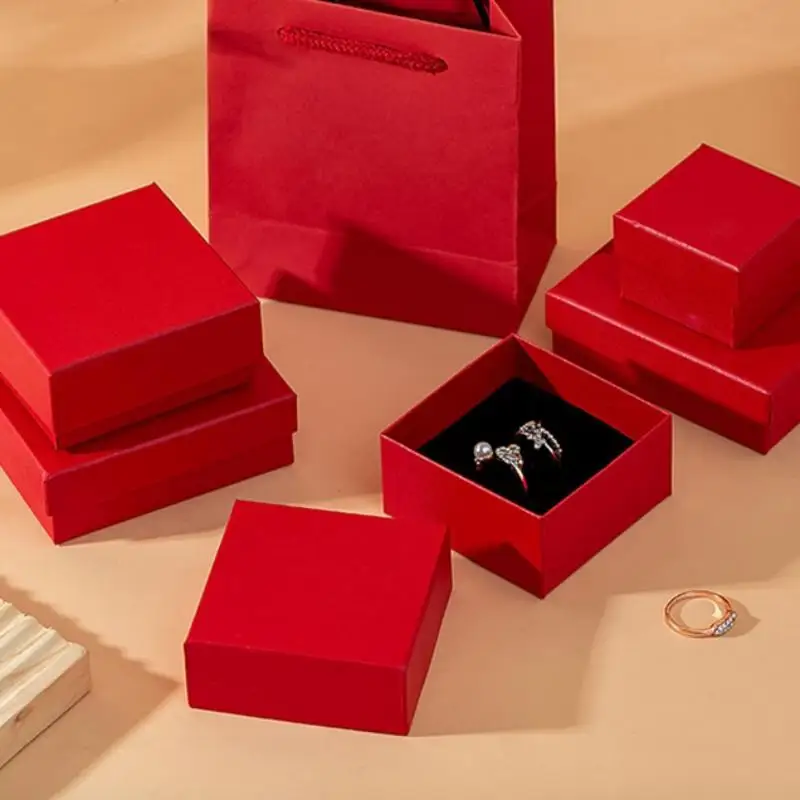 Rote Schmuckbox mit Baumwollpolster, Papier-Schmucketui, tragbare Reisebox für Ringe, Ohrringe, Halsketten, Geschenkverpackung, Aufbewahrungsboxen – Detail 7