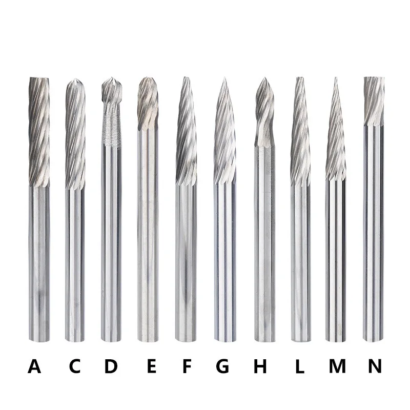 10pcs Set Rotary File Tungsten Steel Grinding Head 3*3mm Single Edge High Speed Steel Rotary File for Metal Engraving Polishing