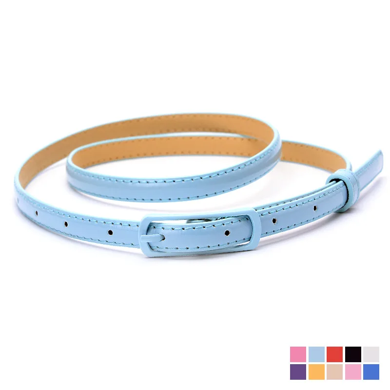 Fashion Thin Belt for Dress Sweater Jean Fashion Candy Colors Simplicity Solid Color PU Patent Leather Waistband Belts for Women