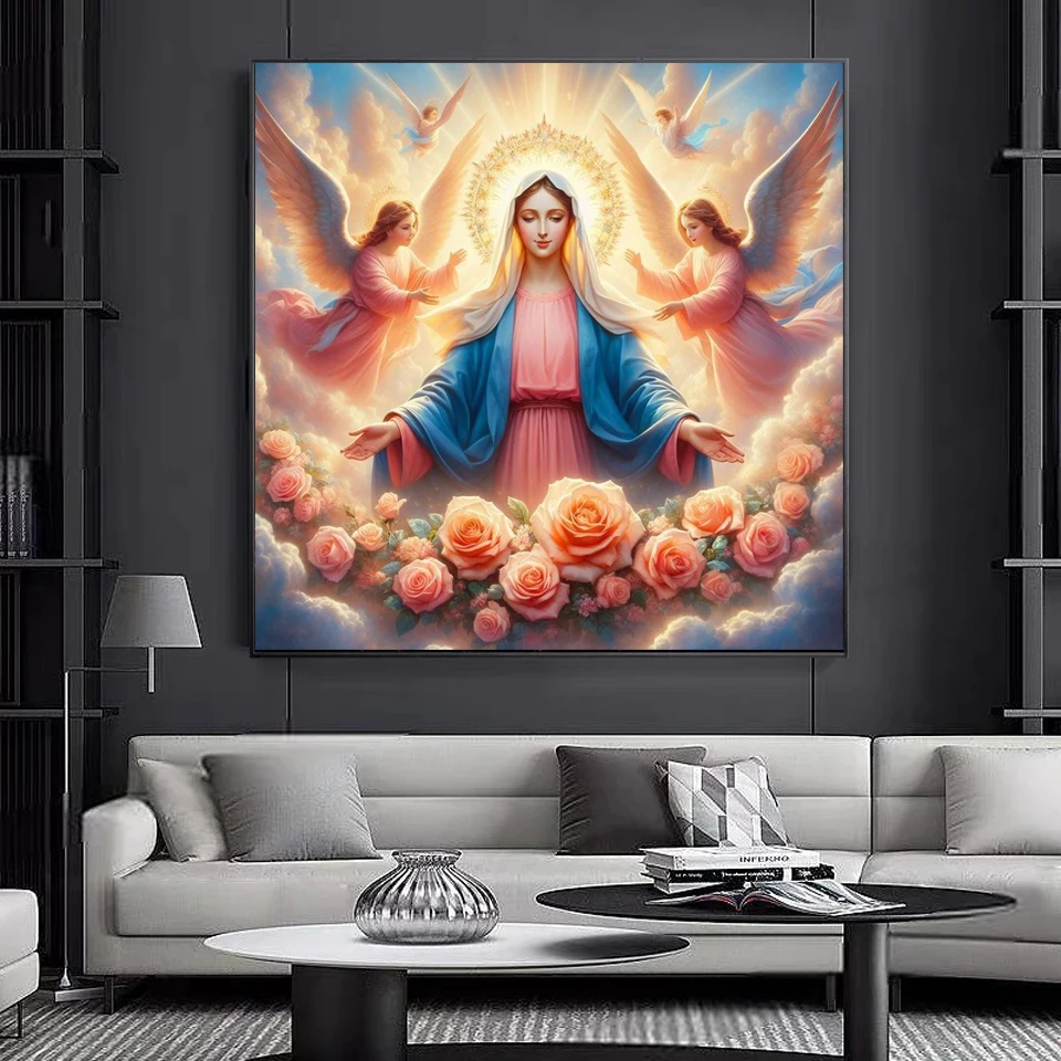 DIY Diamond Painting Cross Stitch 5D Religious Maria Rose Angel Full Square Round Mosaic Diamond Embroidery Home Decoration Gift