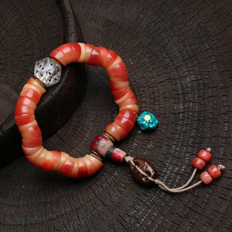 Natural Half-Blood Camel Bone Large Intestine Bead Artisan Bracelet Solid Material Dice Buddhist Prayer Beads