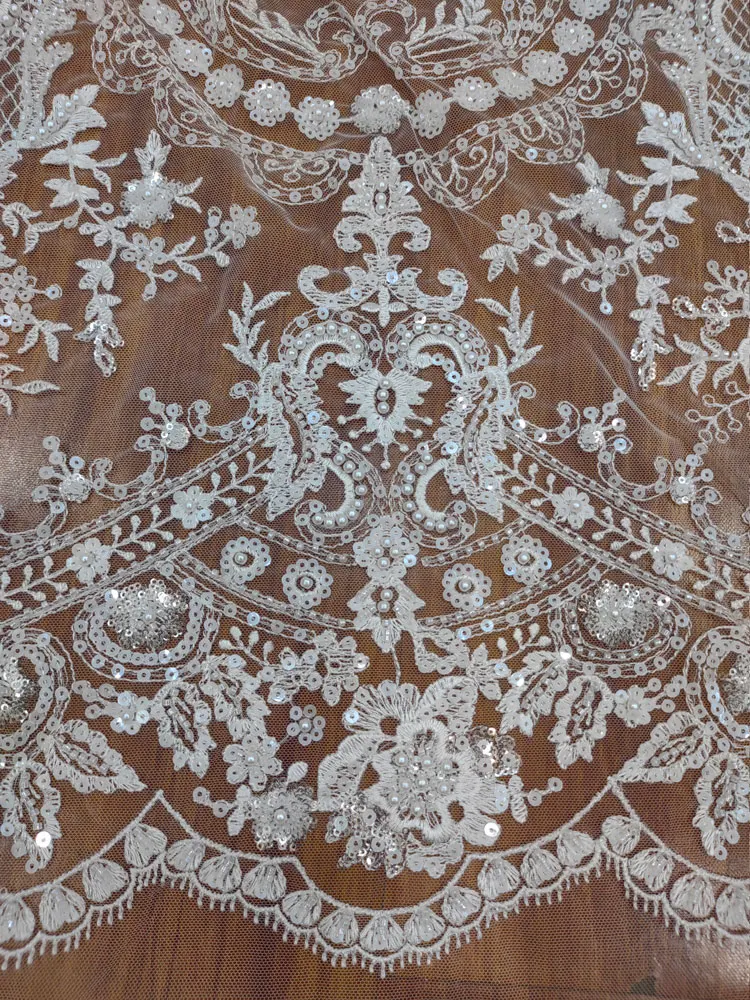 ثوب الزفاف جودة عالية كامل مطرز الترتر والتطريز الدانتيل نسيج الزفاف لفساتين الموضة المدرج المواد