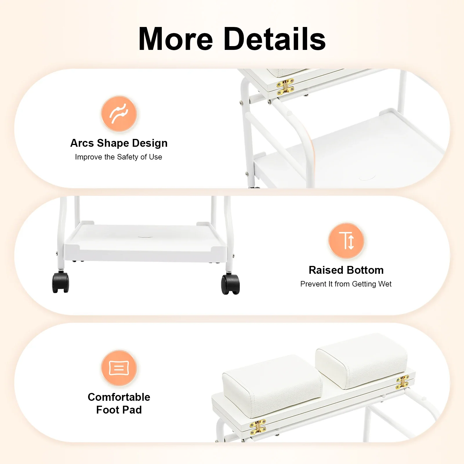 무소음 바퀴와 접이식 보드가 있는 풋 스파 카트 - 고강도 39.7파운드 용량, 가정용 스파를 위한 다기능 페디큐어 스테이션