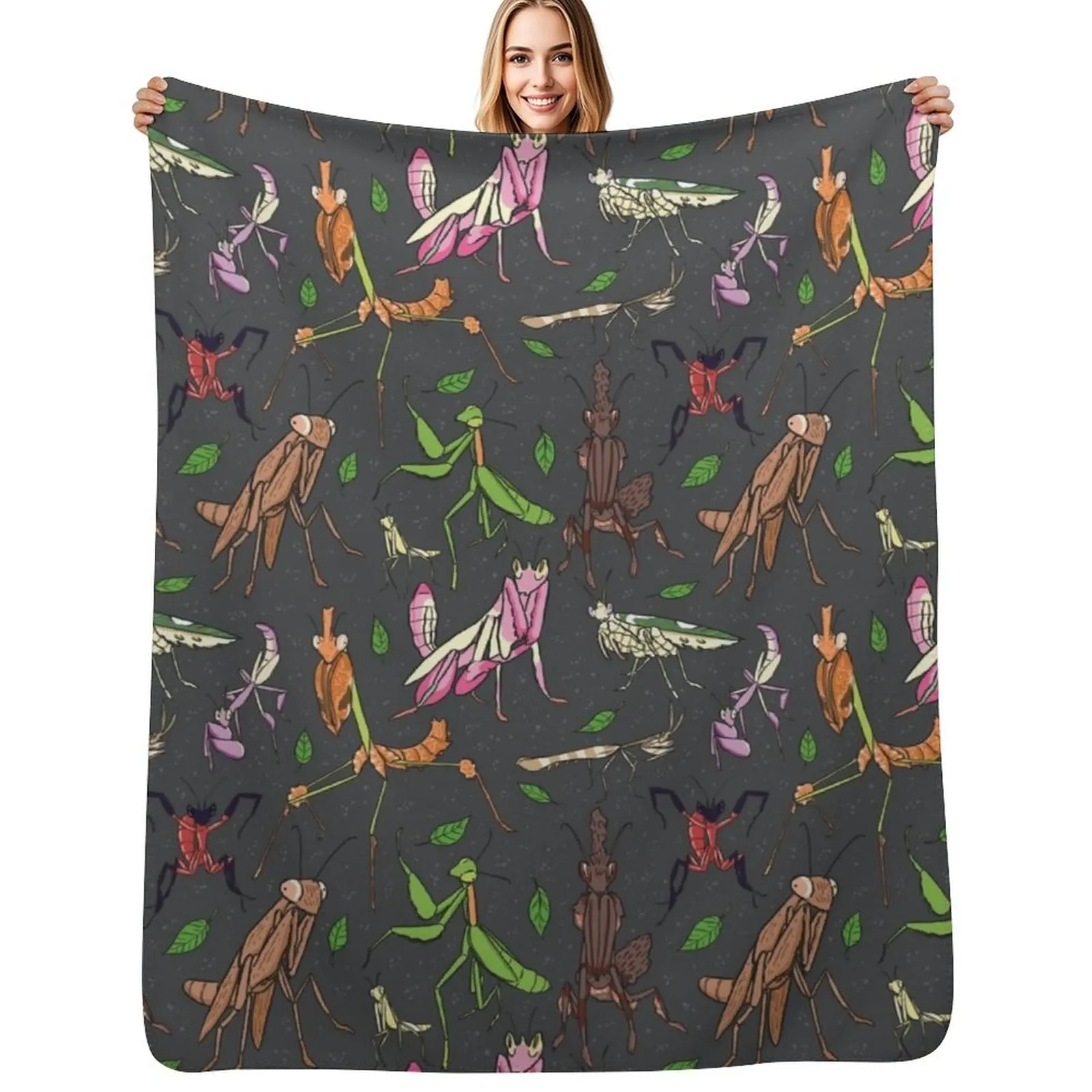 

praying mantis pattern Throw Blanket Portable Lightweight Blanket for Travel Camping