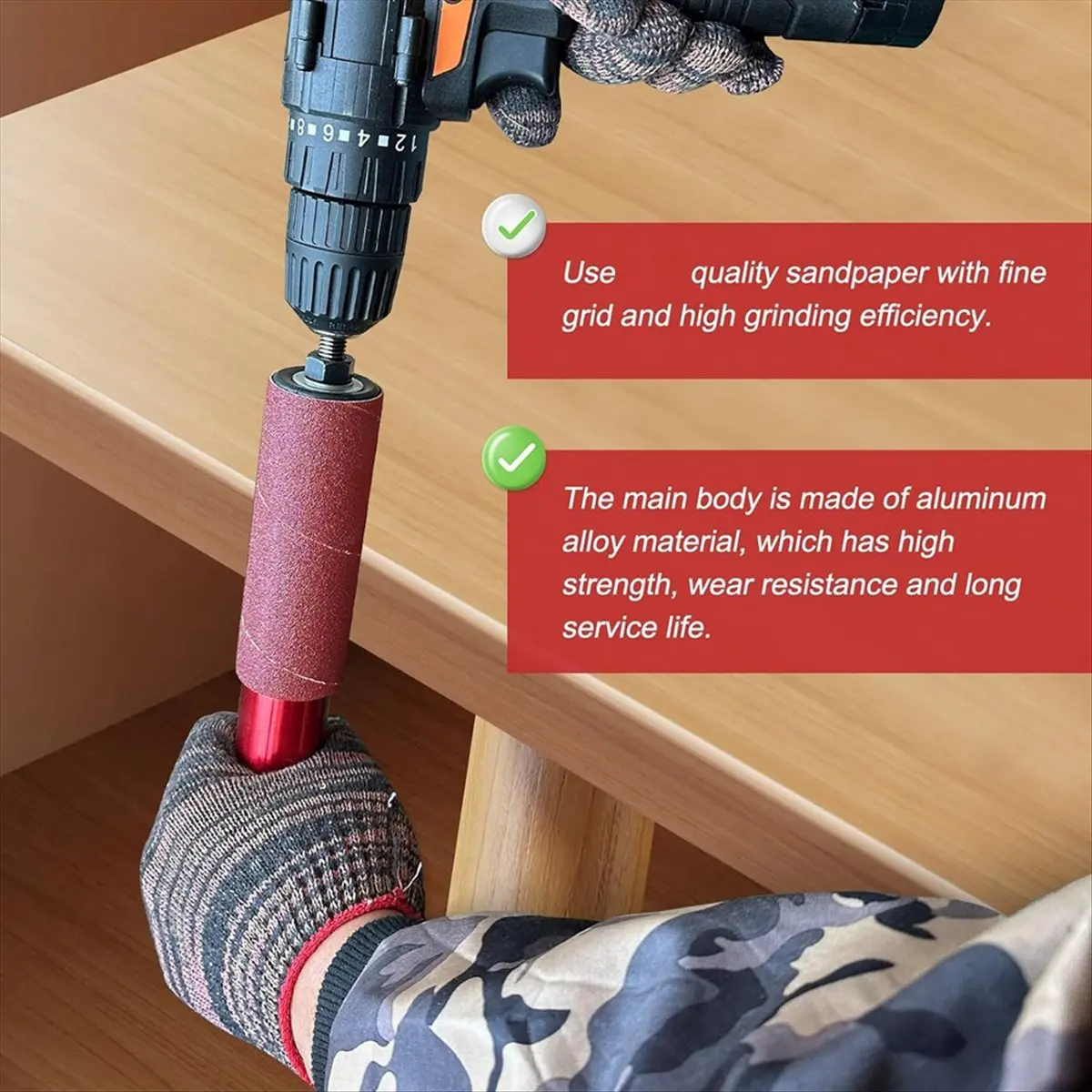 Spindle Sander Adapter for Power Drill, Handheld Rubber Sanding Drum, Hexagonal Attachment for Power Drill Chuck